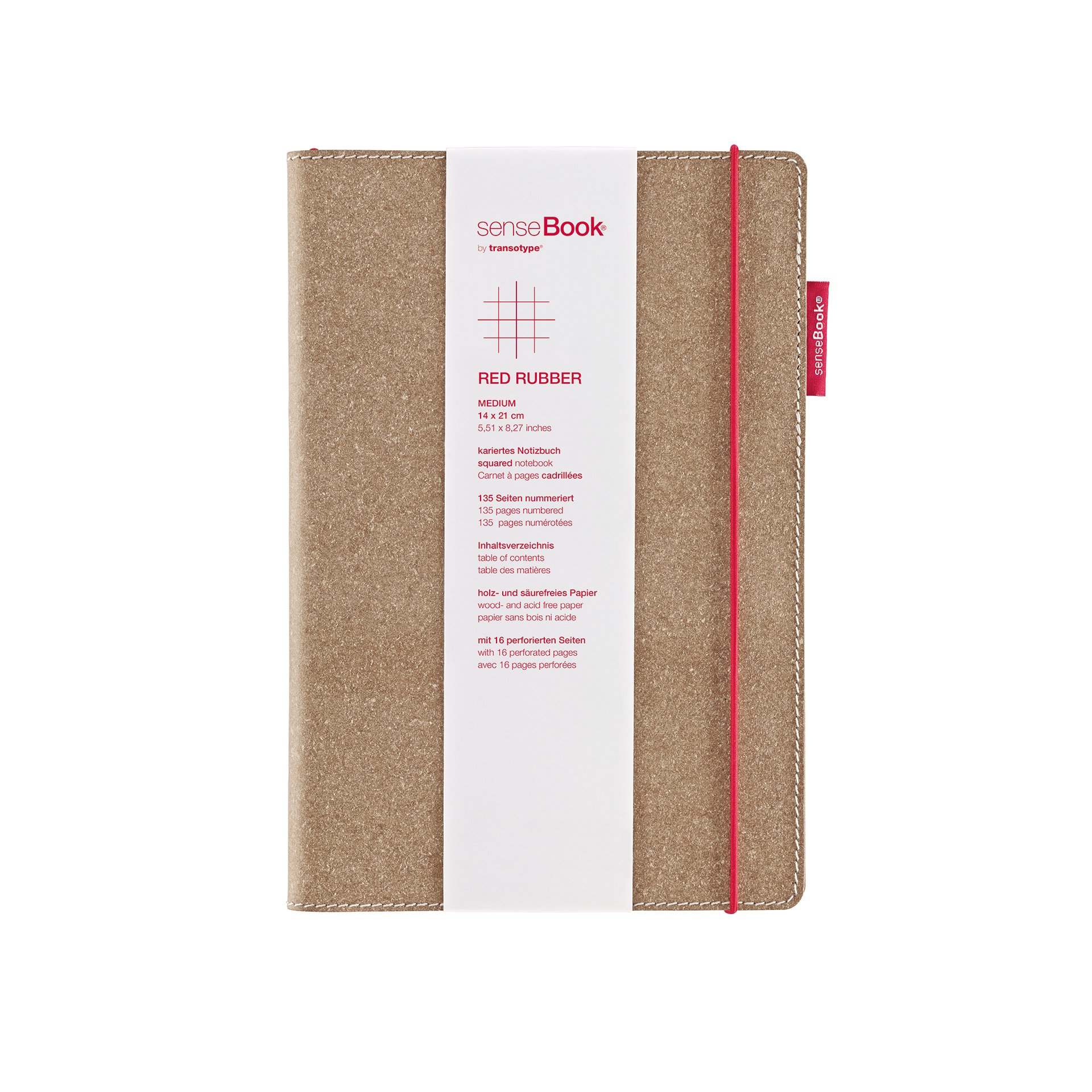 Transotype senseBook Medium Leather Red Rubber Squared Notebook