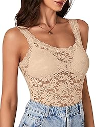 LYANER Women's Floral Lace Scallop Spaghetti Strap