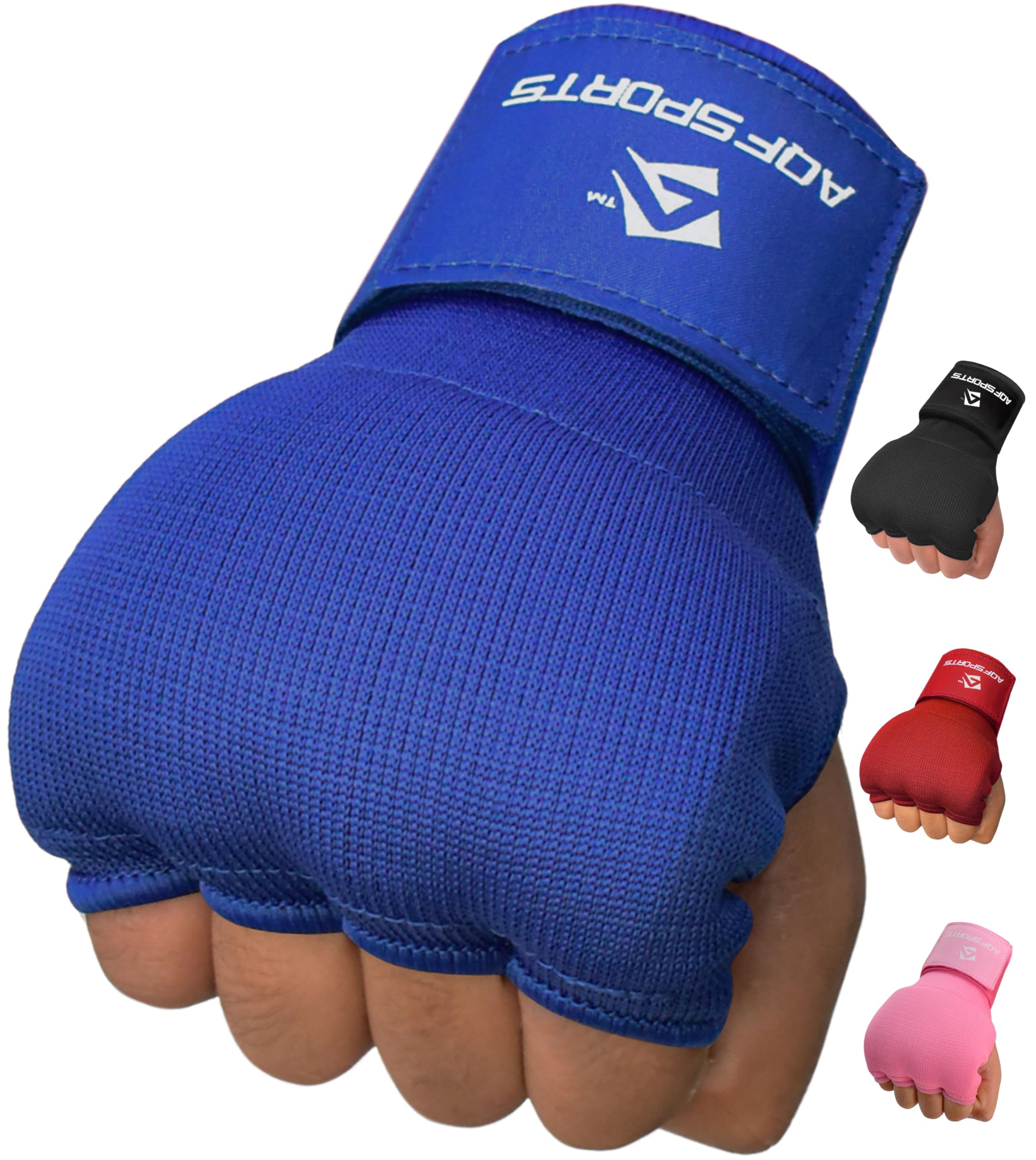 AQF Muay Thai Gel Padded Inner Gloves Boxing Fist Padded Hand Wraps Blue Medium