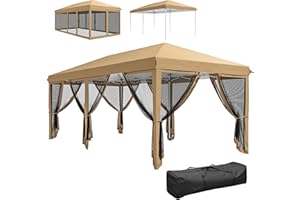 Outsunny 10' x 20' Pop Up Canopy Tent with Netting, Heavy Duty Instant Sun Shelter, Large Tents for Parties with Carry Bag for Outdoor, Garden, Patio, Beige