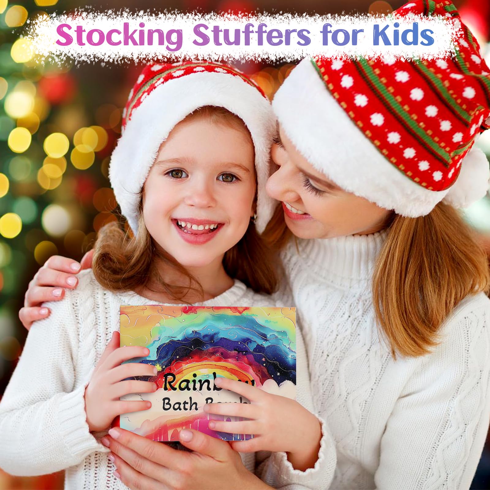 Rainbow Bath Bombs for Kids - 4 Pcs Handmade Natural Kid Bath Bombs, Stocking Stuffers for Kids, Christmas Gifts for Girls, Organic Bubble Bath