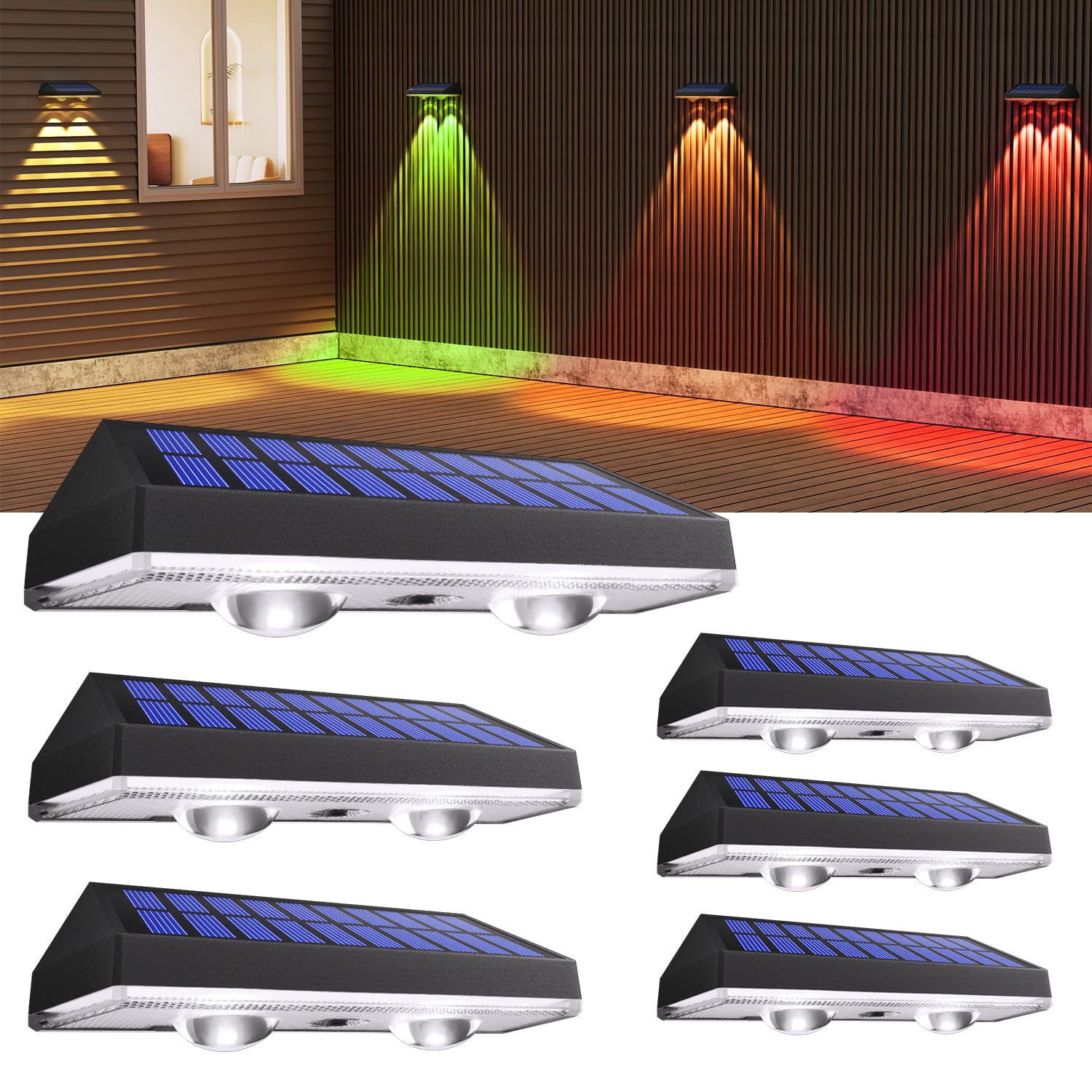 HAMLITE Solar Fence Lights Outdoor Garden: RGB Solar Wall Lights Outdoor Waterproof - Bright Solar Powered Garden Fence Lights 8 Color Modes for Outside Deck Patio Decking Gate Yard Decoration 6Pack