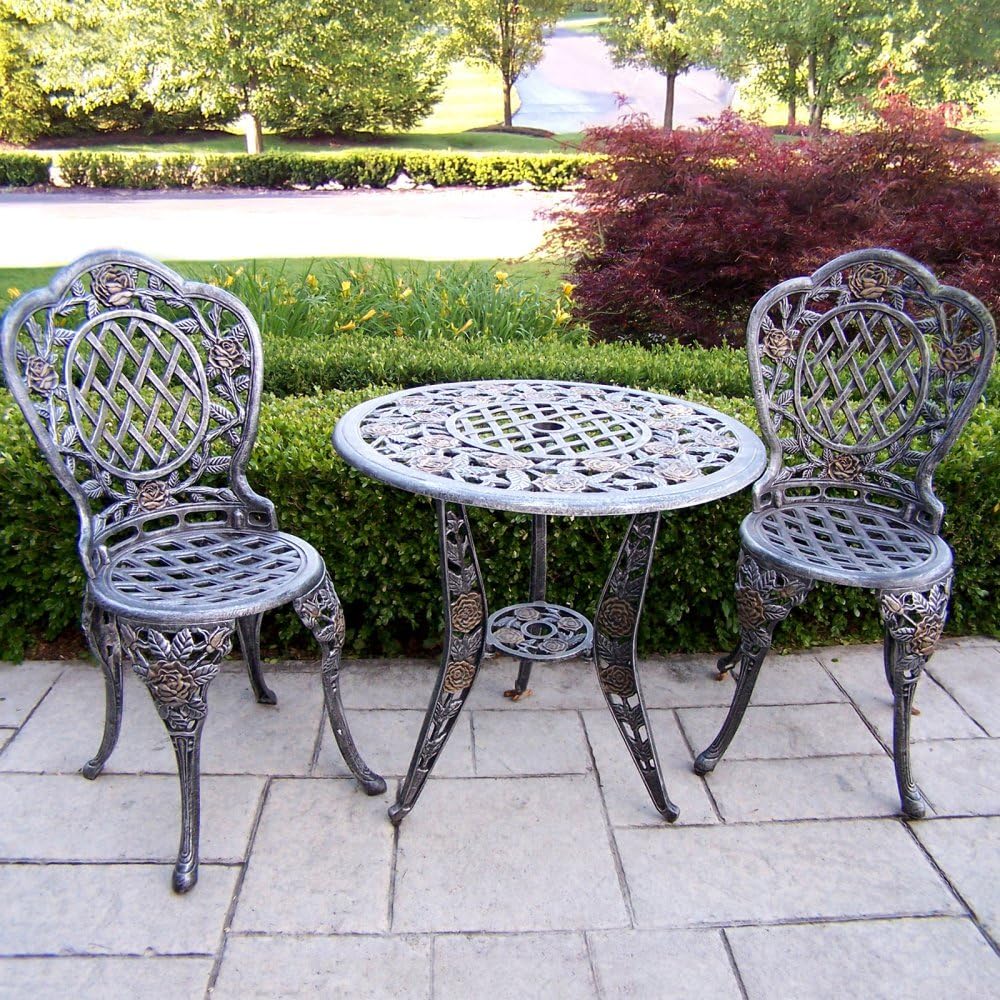 Oakland Living Tea Rose Cast Aluminum 3-Piece Bistro Set, Antique Bronze