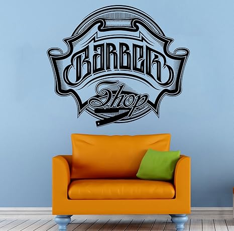 Amazon Com Barber Shop Emblem Wall Vinyl Decal Housewares Barbershop Logo Art Modern Interior Decor Hairdressing Sticker Mural 016bs Kitchen Dining