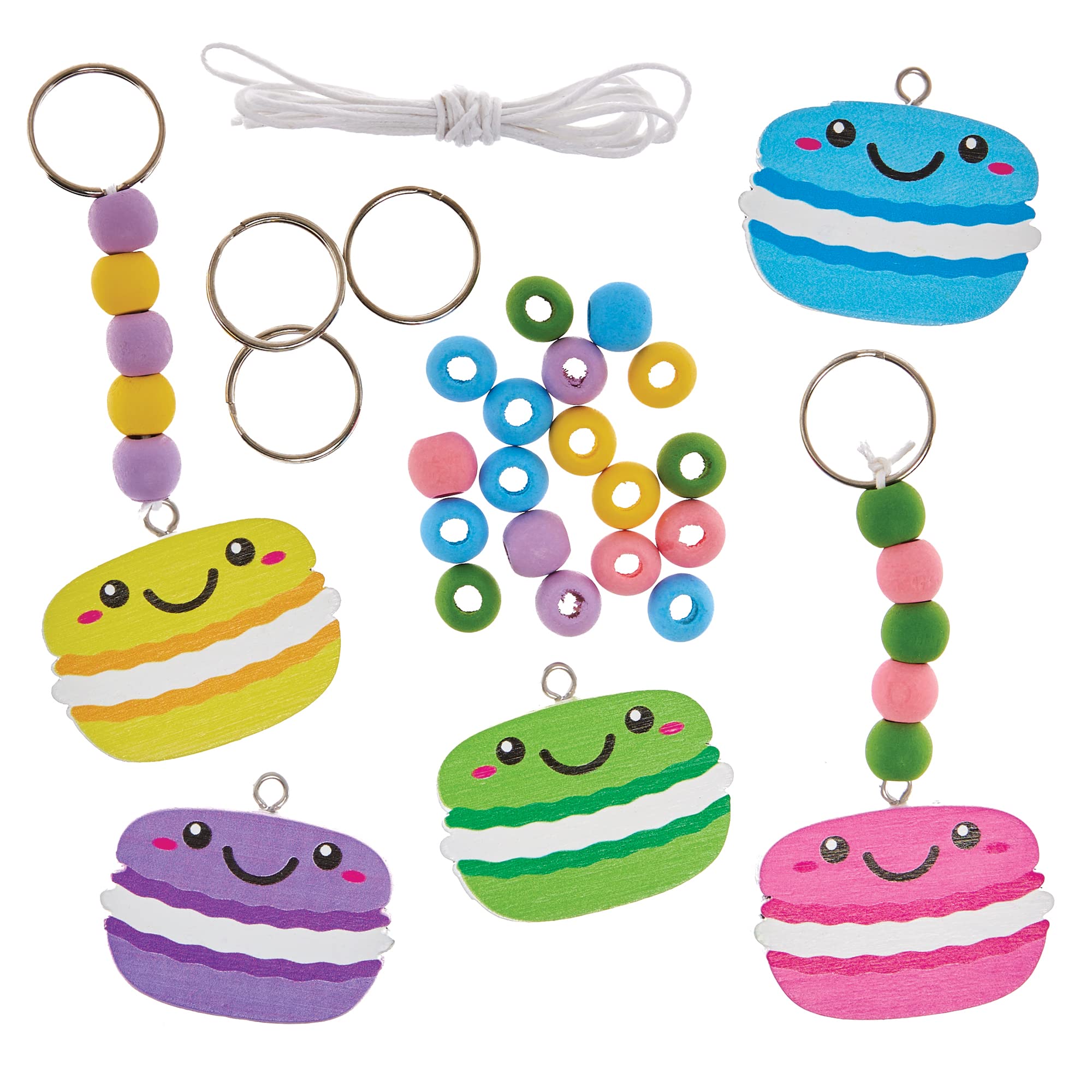 Baker Ross FX706 Macaron Wooden Keyring and Bag Dangler Kits - Pack of 5, Accessory Craft Kits for Kids, Blue,Green,Pink,Purple,White