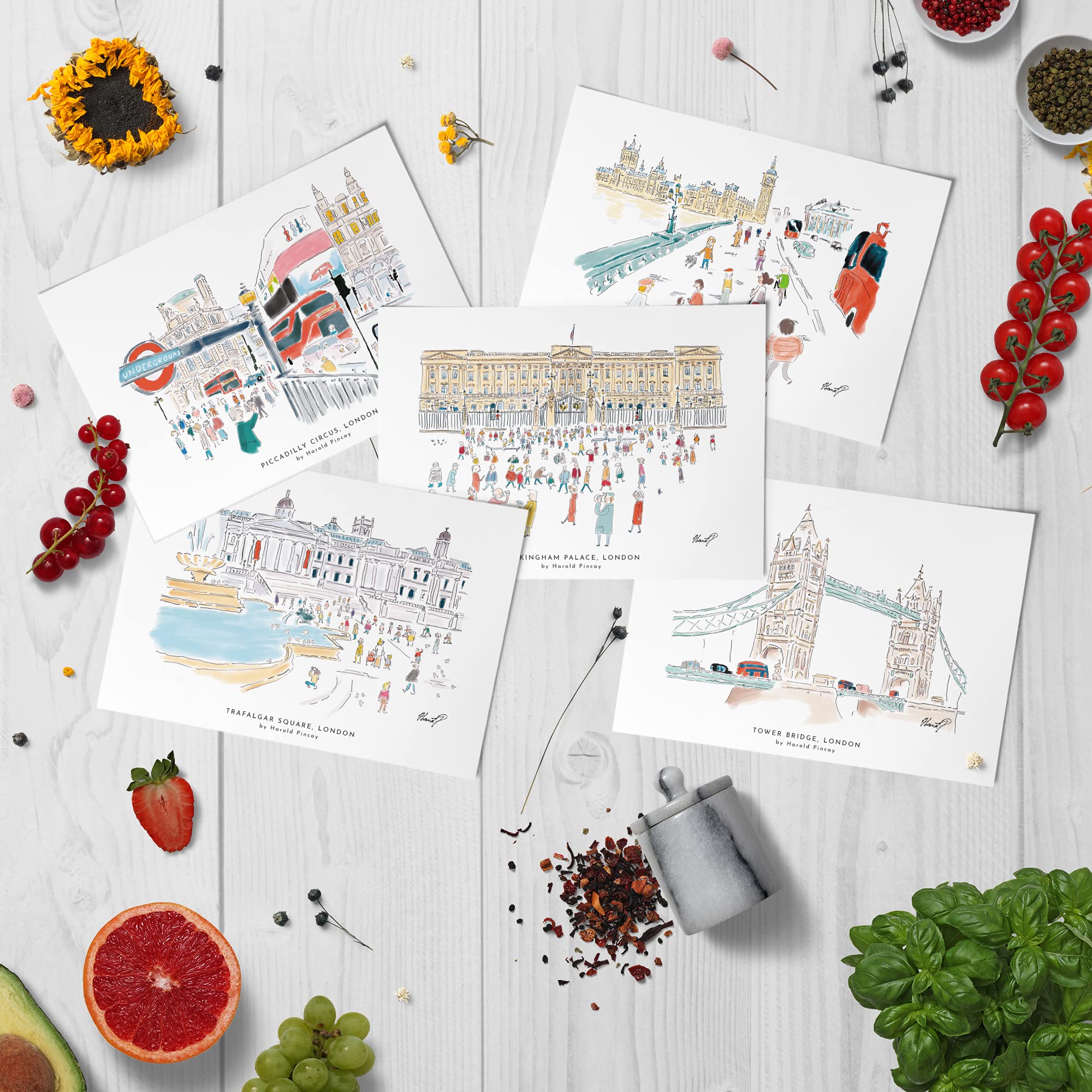 Me Loovely London Perspectives Set of 5 Printed Cards Watercolour Artwork Postcard for Office Desk Coffee Table Wall | Christmas Gifts (A6 Size)