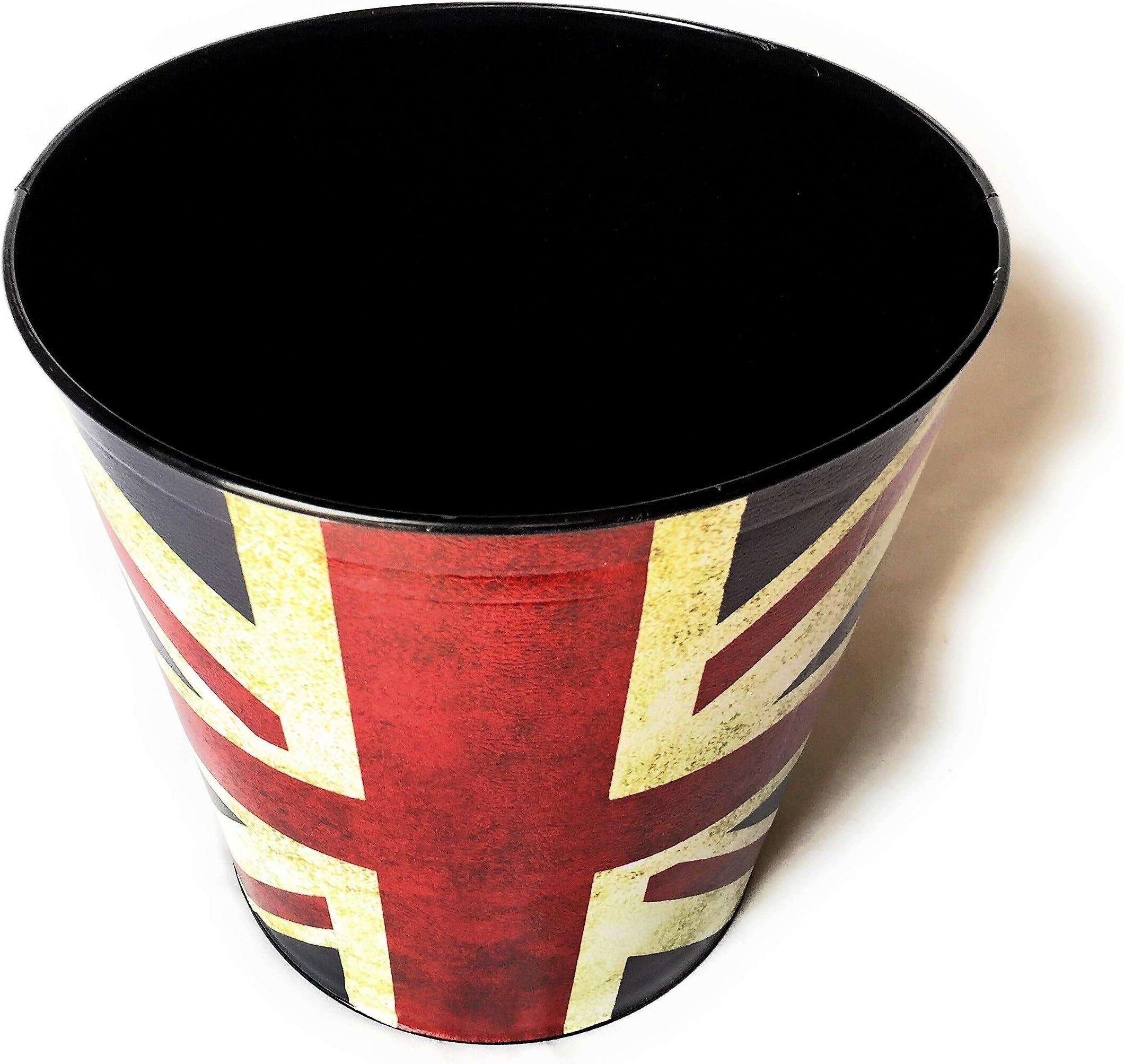Office Bin without lid Rubbish Bin For Bathroom And Dressing Table, Dustbin, Retro Flag GB, 26 x ø25 cm