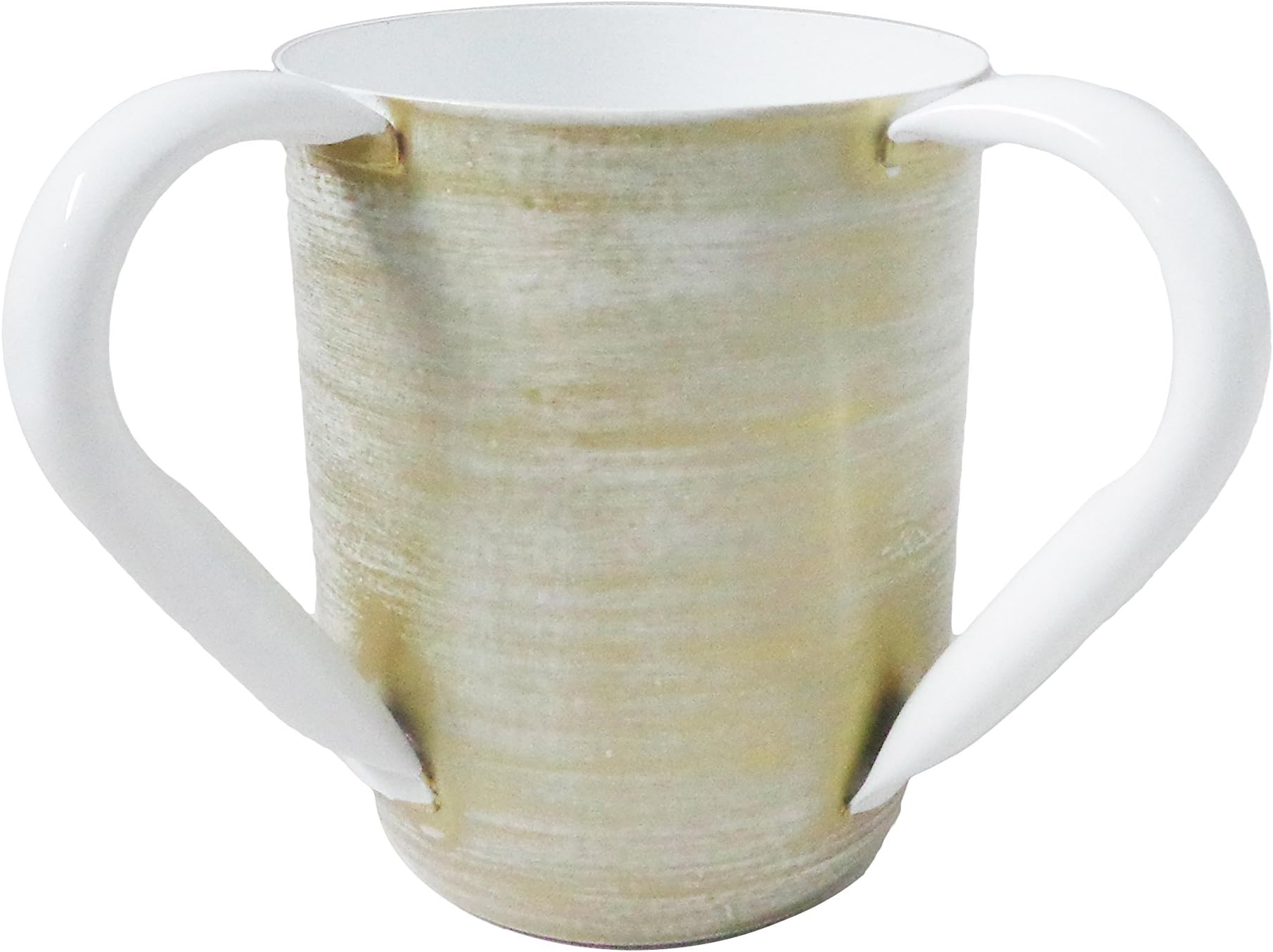 Wash Cup for Al Netilat Yadayim Hand Washing Ritual Metal Striped Design (Green and White)
