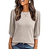 AUTOMET 3/4 Length Sleeve Womens Tops Puff Lightweight Spring Sweaters Business Dressy Casual Work Blouses Cute T Shirts