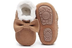 HONGTEYA Baby Moccasins with Fur Fleece Rubber Soles Warm Snow Boots Leather Baby Shoes for Boys Girls…