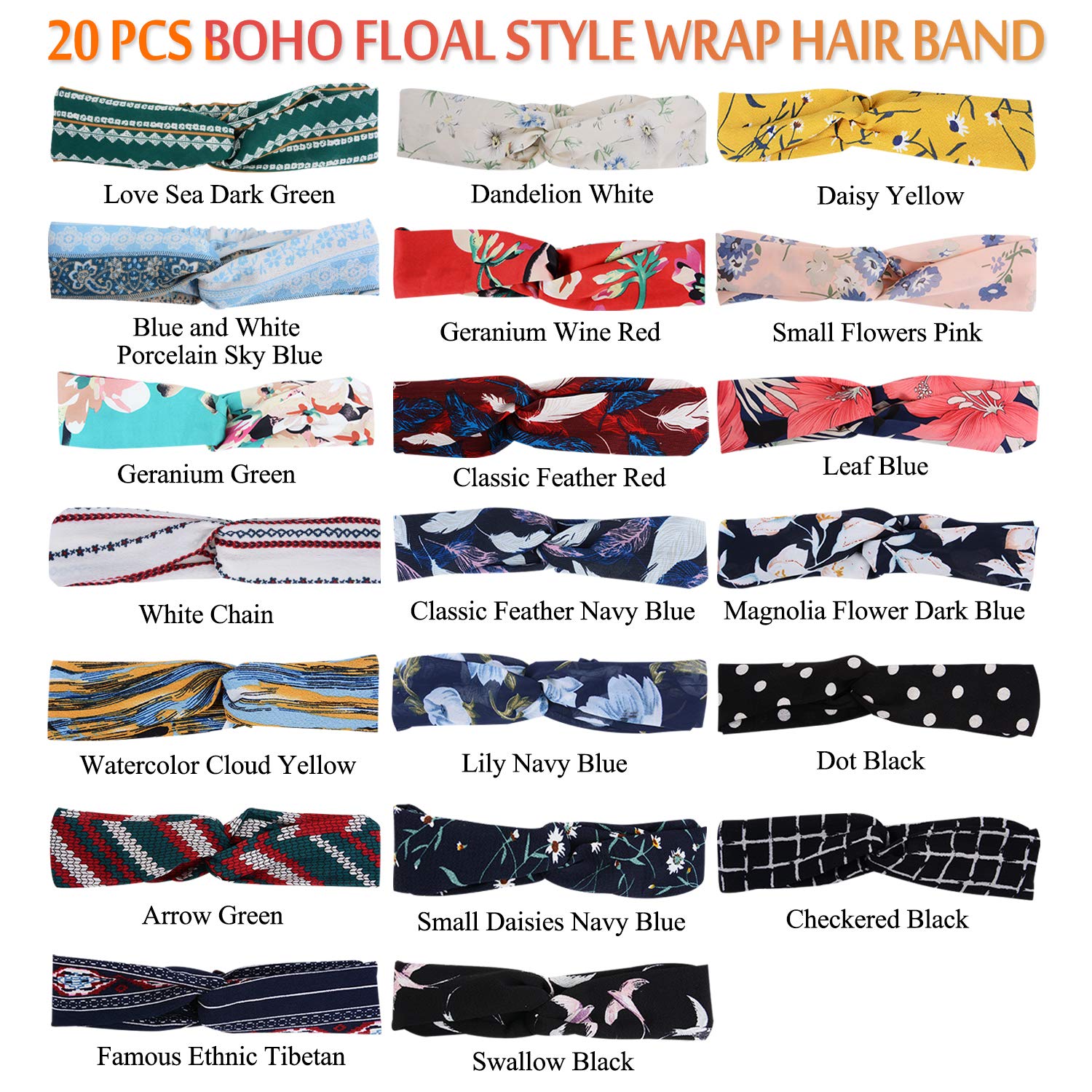 Headbands for Women, Fascigirl 20 PCS Vintage Floral Bandeau Headbands Elastic Hair Bands Criss Cross Hair Wrap Hair Accessories : Beauty