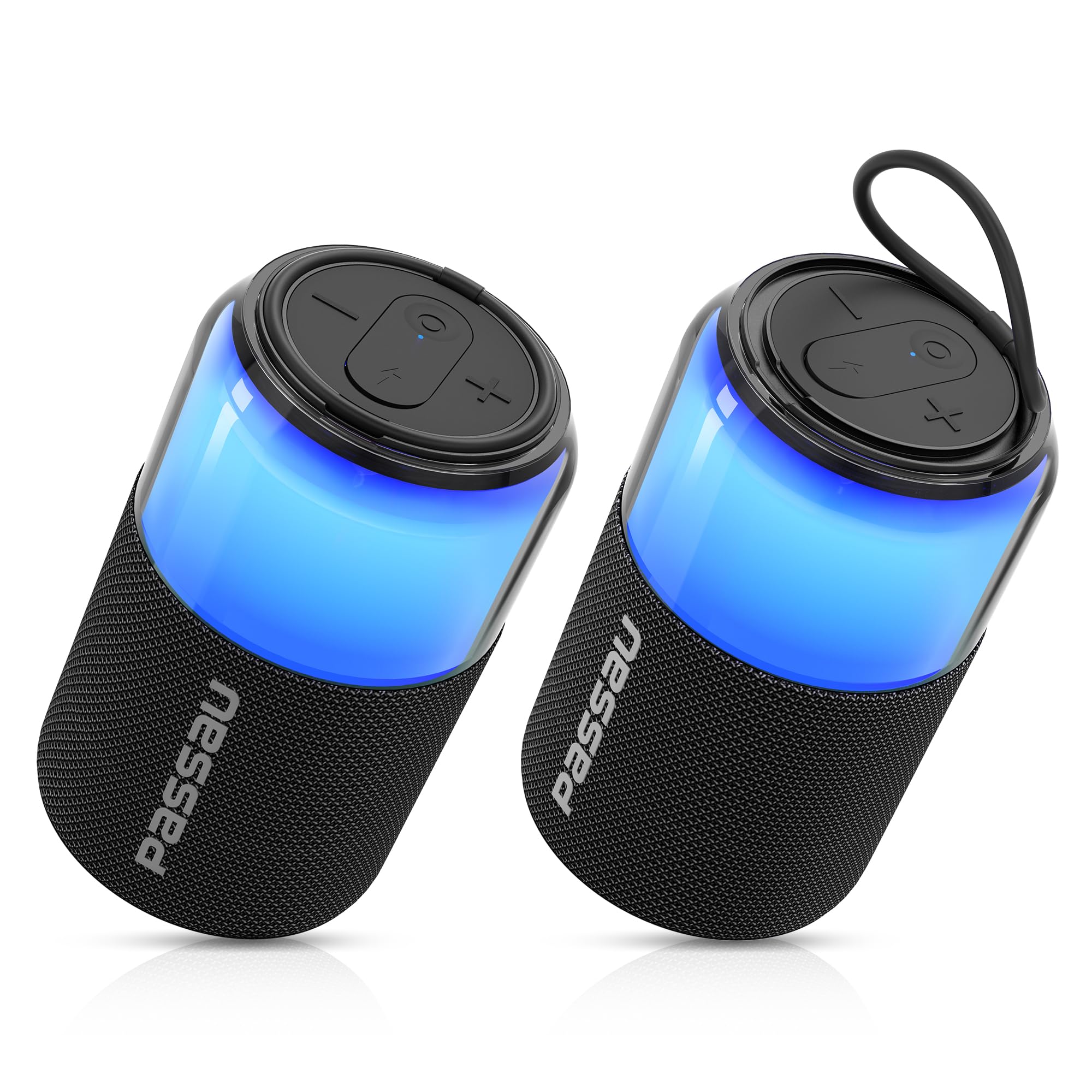 Passau Bluetooth Speaker Wireless, Powerful Portable Speaker with Lights and Wristband, 24H Playtime, BT 5.4, TWS Paring, for Home/Outdoor/Party/Beach (Black 2 Pack)