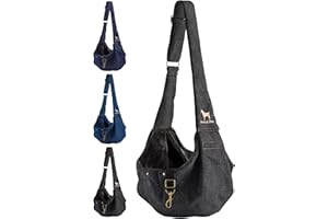 Noah & Paw Dog Sling Carrier for Small Dogs 5-18lb, Dog Sling for Small Dogs and Cats, Dog Carrier with Adjustable Padded Strap, Premium Denim, Lined with Fur, Double Safety Feature, Machine Washable