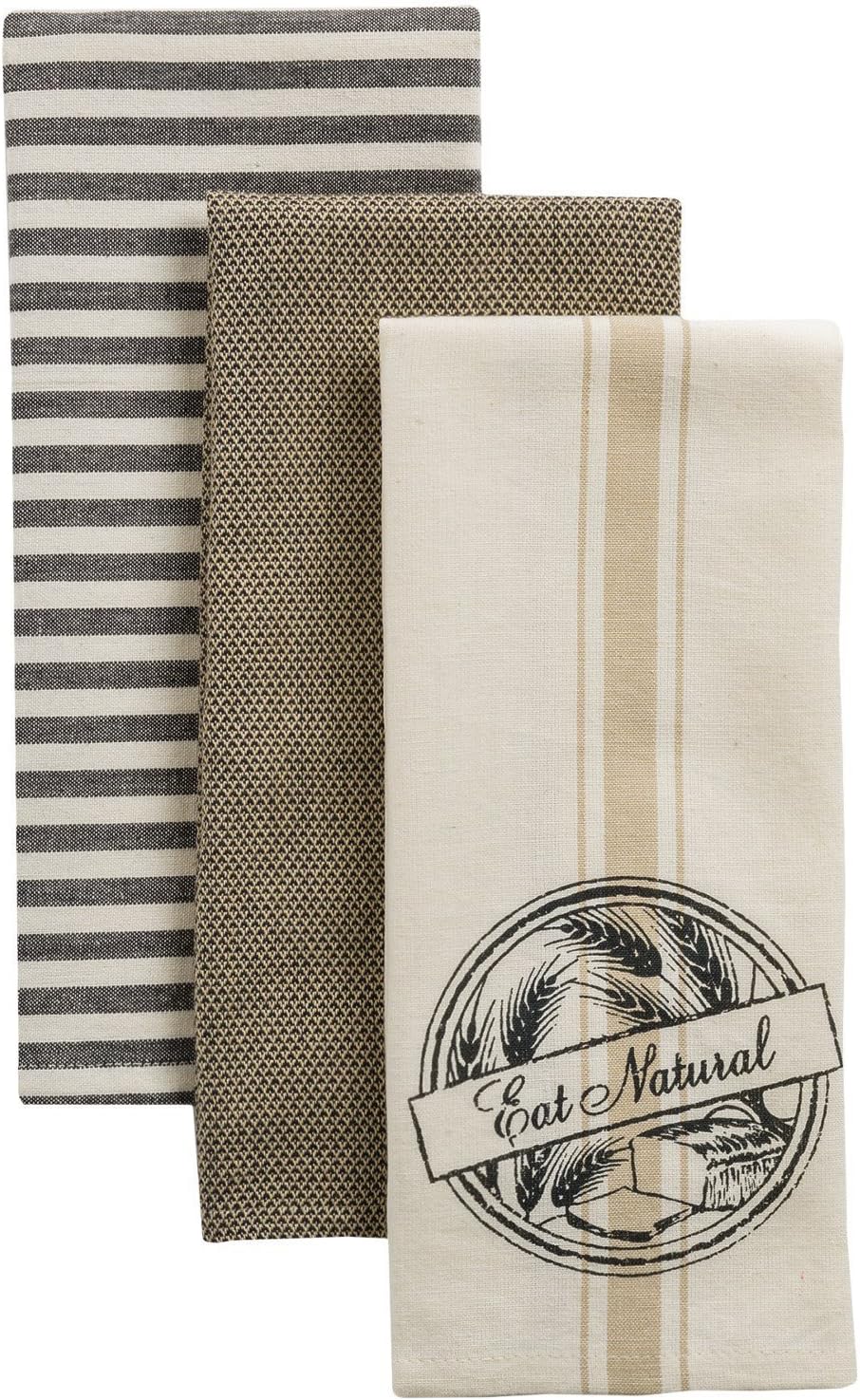 Natural Organic Cotton Set of 3 Kitchen Dishtowels (Eat Natural)