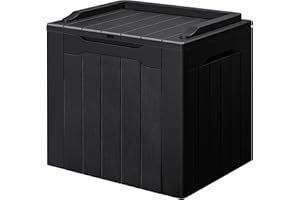 GUNJI 30 Gallon Small Deck Box Outdoor Waterproof Resin Storage Box Lockable Storage Container Outside Package Delivery Box (
