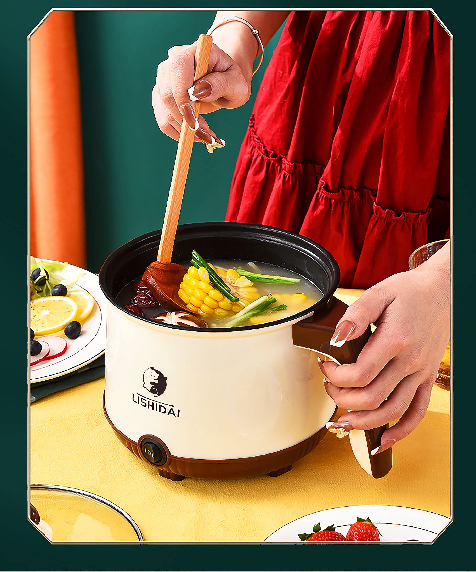 Wilzoe Electric Hot Pot,Mini Hot Pot,Electric Noodle Pot,Electric Pot,Ramen Cooker,Electric Noodle Cooker,Multi-Functional Small Non-Stick Pot for Noodles,Pasta,Dumplings,Soup,Porridge,1.8L(Blue)