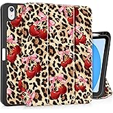 May Chen for iPad (A16) 11th Generation Case 11 Inch 2025, iPad 10th Gen Case 2022 10.9 inch, Trifold Stand with Auto Wake/Sleep Soft TPU Protective Stand Back Cover, Cherry & Cheetah