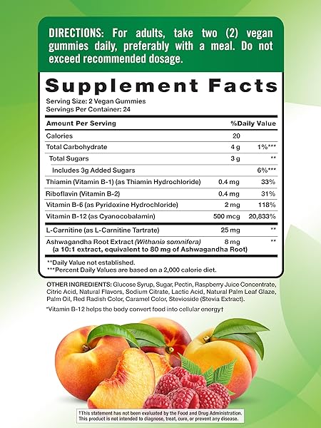 NATURE’S TRUTH VITAMIN B COMPLEX GUMMIES | 48 COUNT | WITH B-VITAMINS, L-CARNITINE & ASHWAGANDHA | VEGAN, NON-GMO & GLUTEN FREE SUPPLEMENT