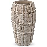 Briful Rustic Terracotta Flower Vase for Home Decor – 9" Brown Farmhouse Textured Barrel-Style Ceramic Vase Vintage Handcrafted Gridded Design for Faux & Dried Flowers Living Room Table Centerpiece