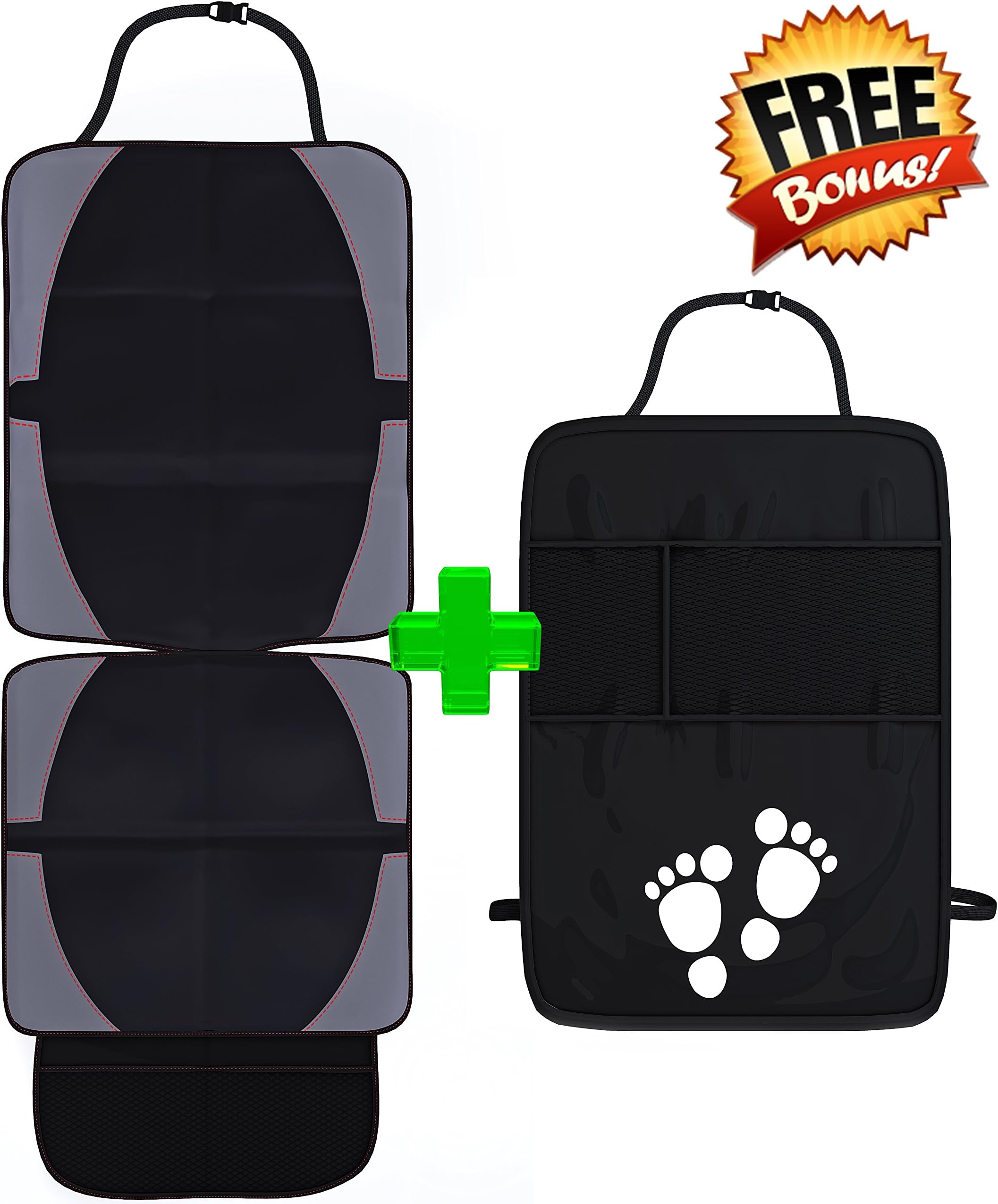 Car Seat Protector Cover & Bonus Kick Mat by Beastly Baby - Complete Coverage - Universal, Adjustable Design - Protects Vehicle's Interior from Dirt, Dust & Mud - Protection for Trucks & SUVs - Black