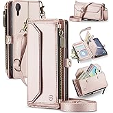 Strapurs Crossbody Wallet Case Compatible with iPhone XR RFID Blocking 7-Card Holder Soft PU Leather Magnetic Snap Shoulder Strap Zipper Pocket Purse Phone Case Fit for iPhone XR 6.1" - Rose Gold