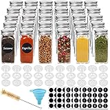 CUCUMI 30pcs Glass Spice Jars 4oz Glass Spice Bottles with 200pcs Spice Labels 30pcs Shaker Lids, Silicone Collapsible Funnel