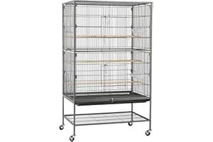 FullFurnique 52in Large Parrot Cage with Wrought Iron Rolling Metal Bird Cage for Cockatiels Lovebirds Finches Black