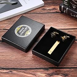 LOYALLOOK Gold Initial Cufflinks and Tie Clip Set