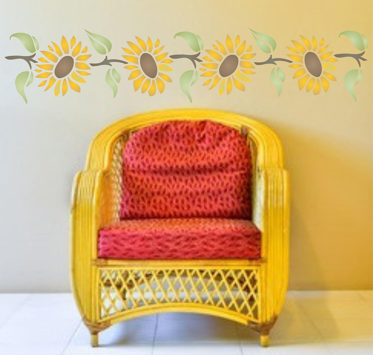 Sunflower Stenci - 24 x 11.5cm - Reusable Helianthus Flower Border Wall Stencil Template - Image 3