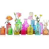 PIEMEET 12 Pack Glass Bud Vases, Colorful Bud Vase Set, Colored Small Vases for Flowers, Mini Vintage Glass Flower Vase in Bulk for Centerpieces Wedding Home Office Table Party Decor