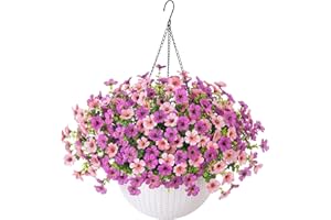 Ivydale Artificial Fake Hanging Flowers Plants Baskets for Outdoors, Faux Silk Colorful Daisy Realistic UV Resistant for Outside Porch Patio Yard Balcony Home Summer Decoration