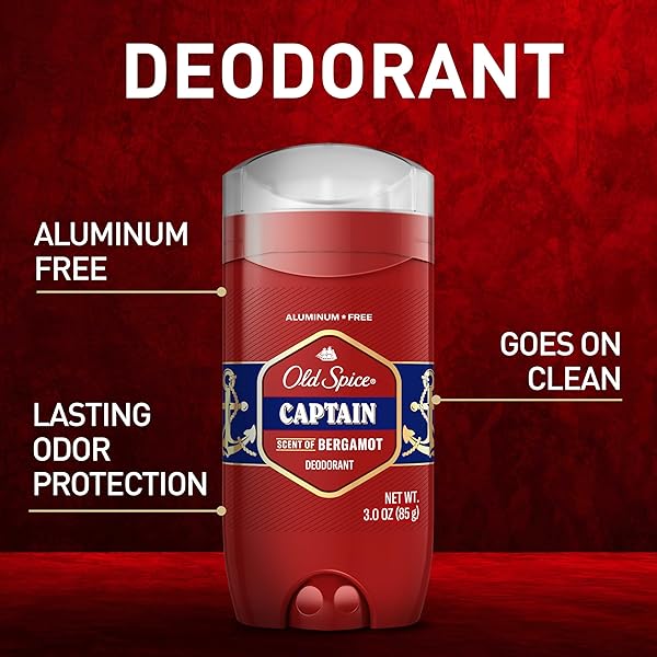 OLD SPICE ALUMINUM FREE DEODORANT FOR MEN, 24/7 ODOR PROTECTION, 24/7 FRESHNESS & LASTING SCENT, CAPTAIN WITH BERGAMOT SCENT, 3.0 OZ
