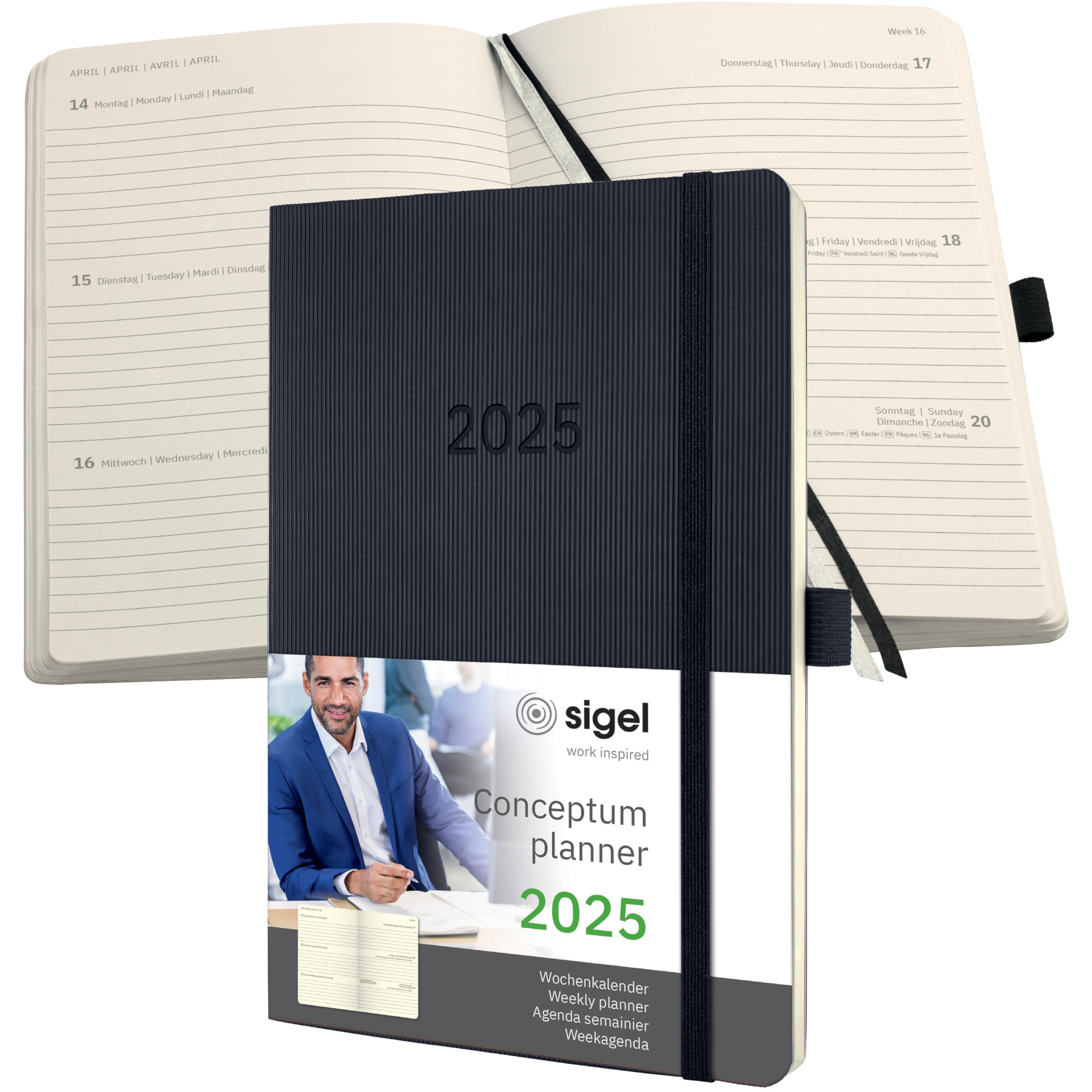 SIGEL C2522 Conceptum Weekly Planner 2025, Approx. A5, Black, softcover, 2 Pages = 1 Week, 192 Pages โ image 1
