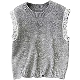 GORGLITTER Women's Lace Sweater Vest Cropped Crew Neck Sleeveless Y2k Pullover Tank Tops Fall Old Money Clothes