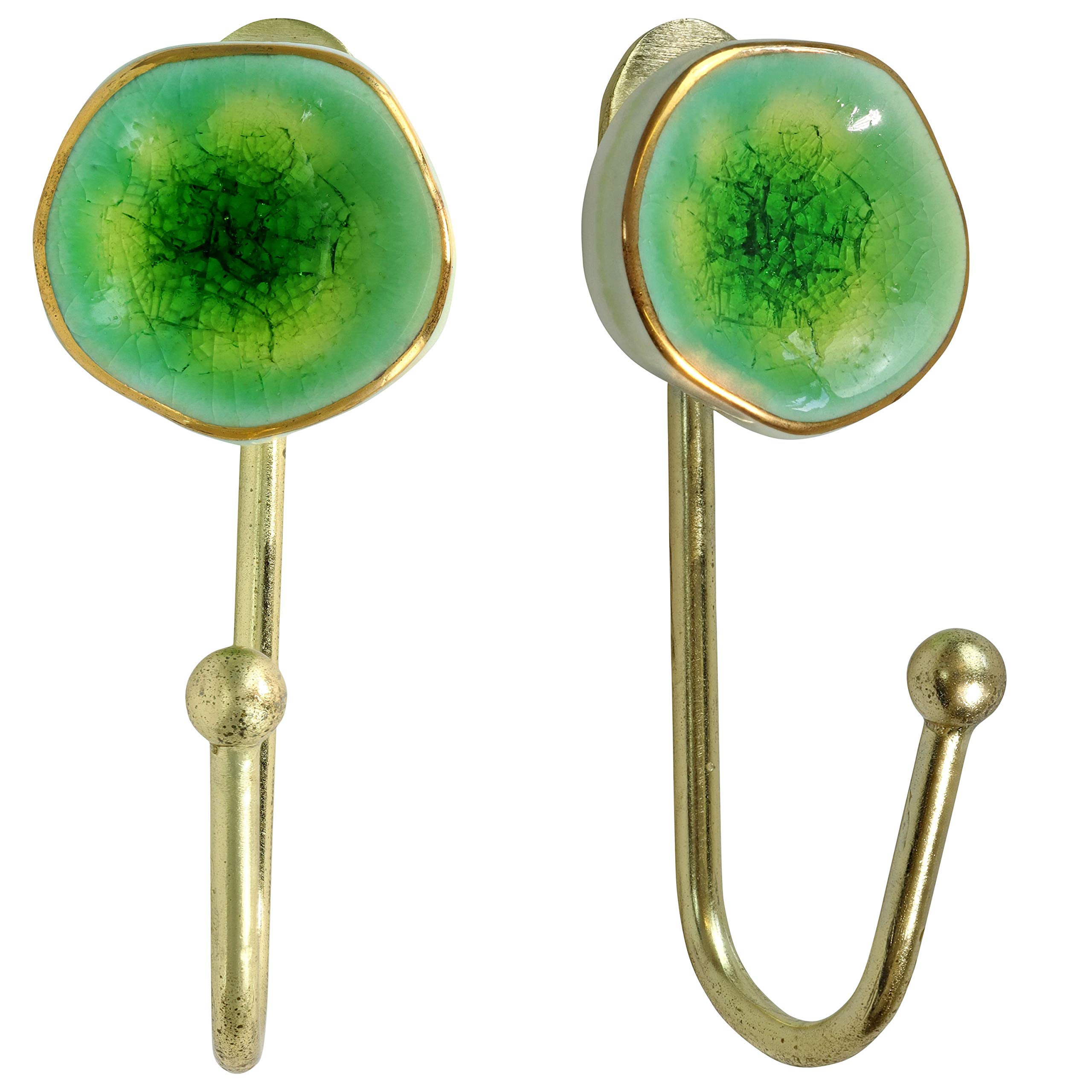 G Decor Aqua Green Rhodes Crackle Glaze Ceramic Wall Vintage Home Improvement, Shabby Chic, Interior Furniture, Clothes Hangers, Coat Hat Key Door Hooks (2-Pack)