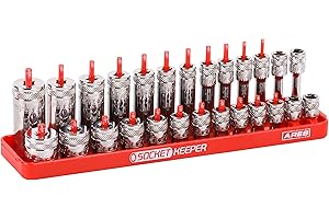 ARES 60130-1/4-Inch Drive SAE Socket Keeper Socket Organizer Tray - Red Socket Holder Tray - Stores 26 Standard and Deep Size