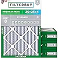 Filterbuy 20x25x4 Air Filter MERV 8 Dust Defense (4-Pack), Pleated HVAC AC Furnace Air Filters Replacement (Actual Size: 19.5