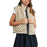 Yegthou Fuzzy Fleece Vest Women Casual Sleeveless Polka Dots Sherpa Jacket Trendy Gilet Winter Outerwear with Pockets