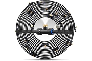 Cureder Misting Cooling System 59FT (18M) Misting Line + 26 Brass Mist Nozzles + 28 Brass Adapter(3/4") Outdoor Mister for Patio Garden Greenhouse Trampoline for Waterpark