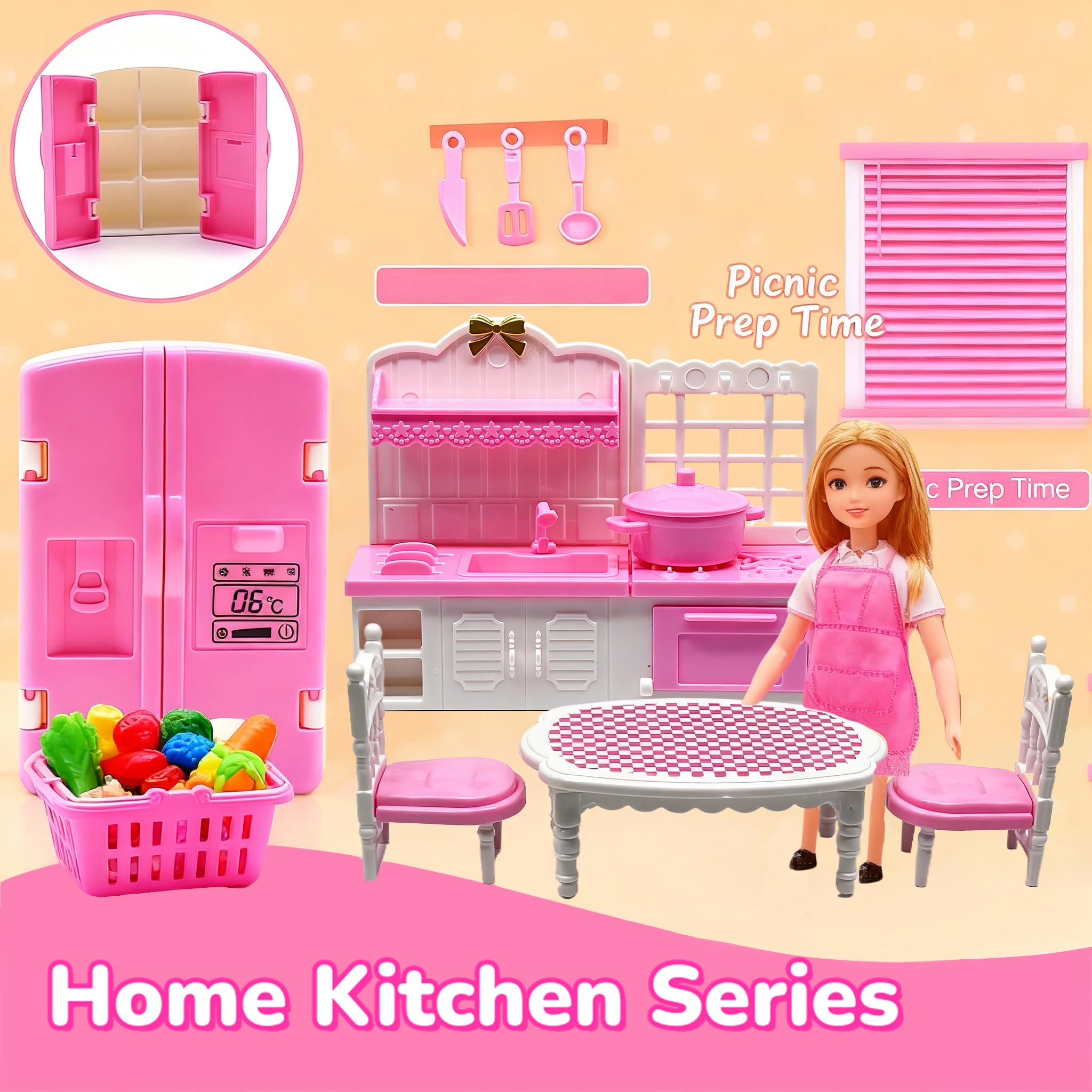 Dollhouse Furniture Set - 38 Pcs,Miniature Accessories with Cat,Dog, Kitchen, Bedroom, Living Room & Bathroom - Doll House Accessories and Furniture Toys for Boys Girls Age 3+