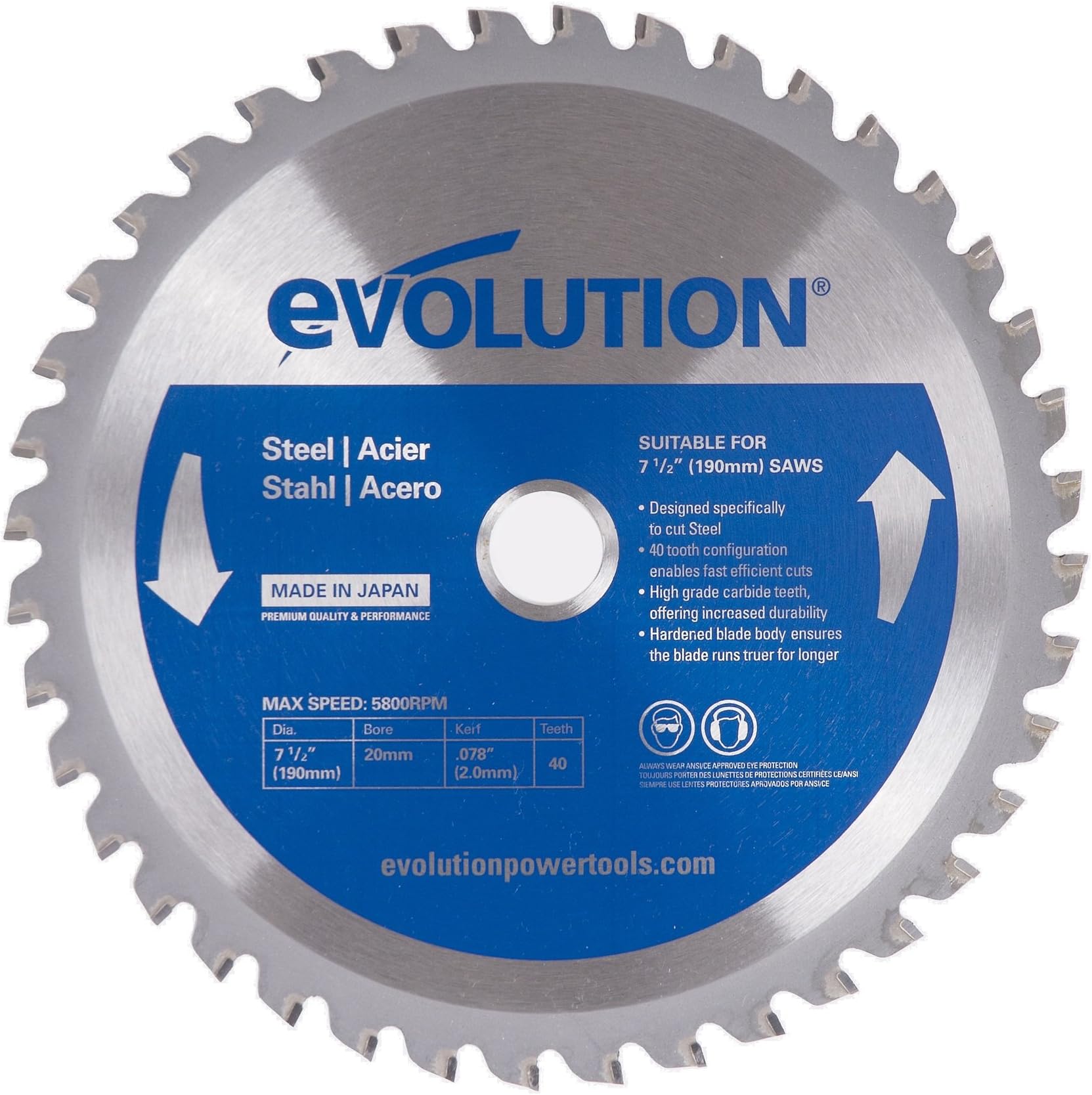 Evolution Power Tools 7-1/2BLADEST Steel Cutting Saw Blade, 7-1/2-Inch x 40-Tooth