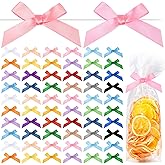 Gejoy 100 Pieces 2.6" Multiple Colors Valentine's Day Bows Satin Ribbon Twist Tie Mini Bows for Gift Wrapping Bags Crafts for New Year Wedding Birthday Party Shower Candy Treat Cake Pop Decoration
