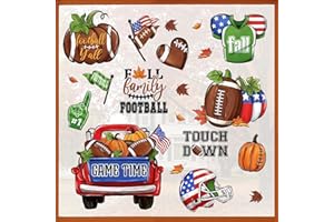Mfault Fall Family Football Window Clings 9 Sheets, Autumn Game Time Red Truck Pumpkin Stickers Decals Decorations, Touch Down Rugby Jersey Helmet Seasonal Home Kitchen Decor
