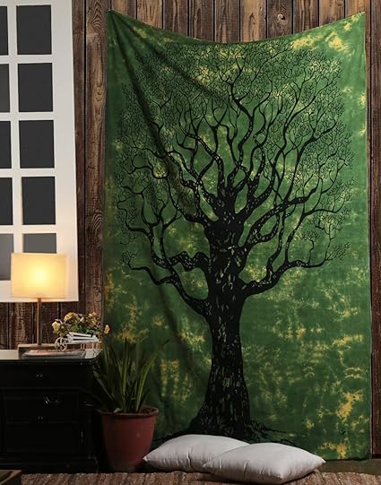 Tapestry Lovers Bohemian Tree of Life Printed Wall Hanging Decoration (Green, 54 X 84 inches)