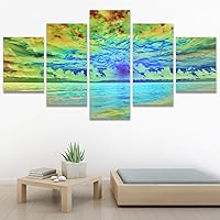 SIGNWIN 5 Panel Canvas Wall Art Modern Art Coastal Colorful Multicolor Photography Romantics Sunset for Home Decorations Ready to Hang - 60