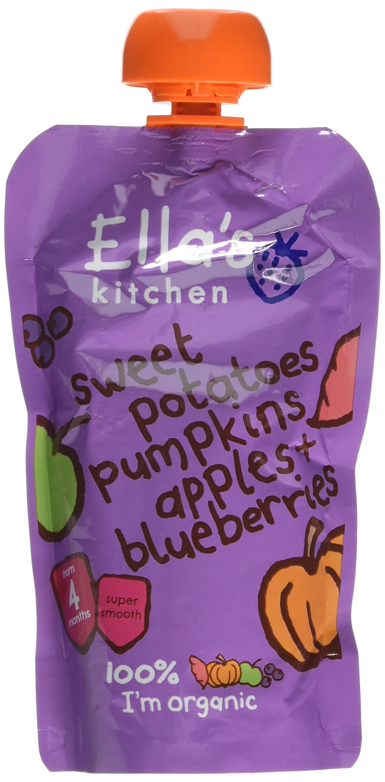 Ella's Kitchen Stage 1 From 4 Months Organic Sweet Potato, Pumpkin, Apple and Blueberries 120 g (Pack of 7)