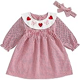 Valentines Outfit for Girls Puff Long Sleeve Princess Dress Doll Collar Heart Embroidery Spring A-line Midi Dress