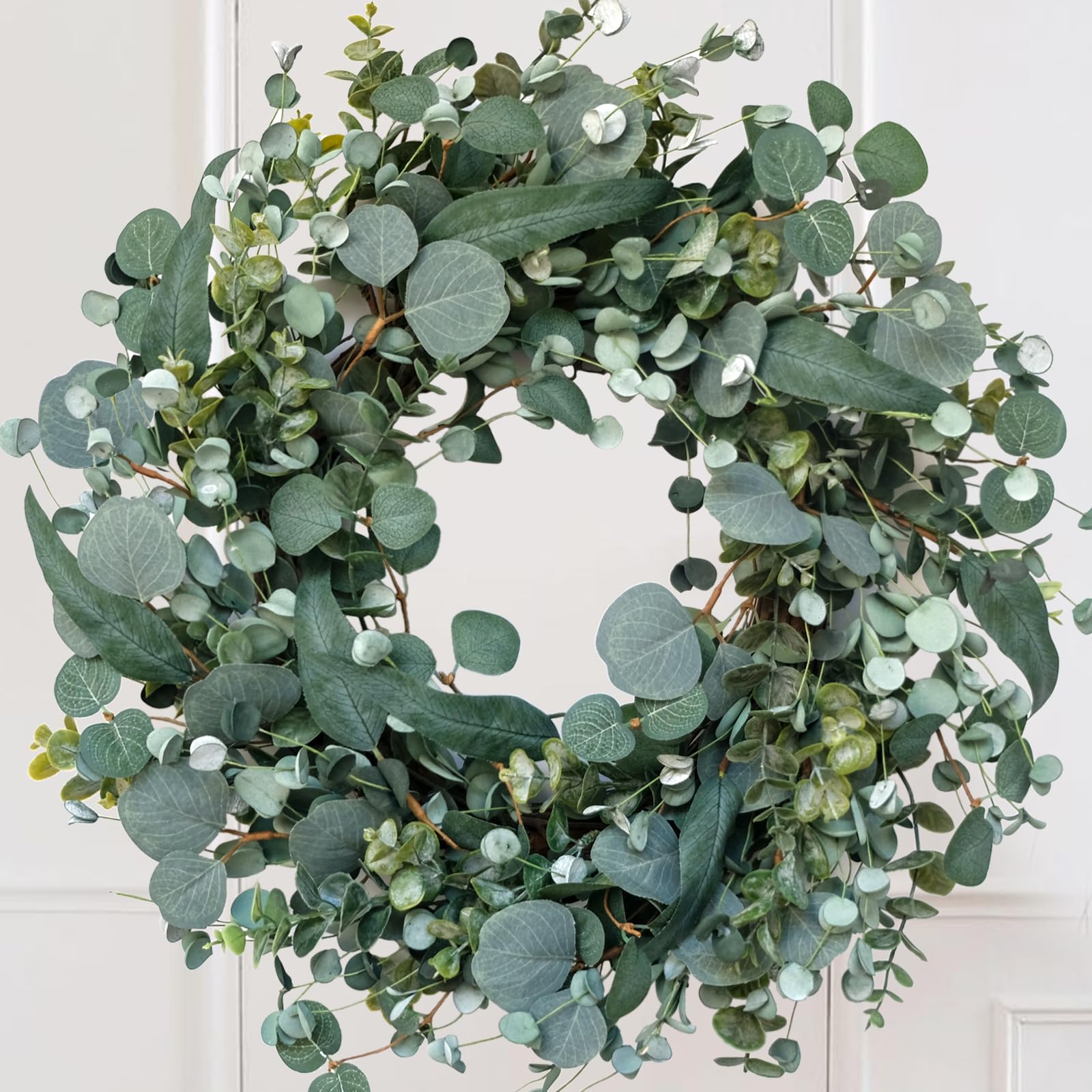 Photo 1 of 22" Eucalyptus Wreath, Year Round Wreaths for Front Door, Spring Summer Wreath with Green Faux Eucalyptus, All Seasons Evergreen Decor for Inside Farmhouse Festival Celebration Party