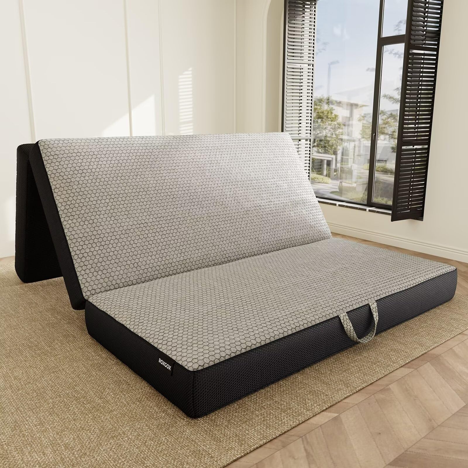 Photo 1 of ROXGOX Memory Foam Trifold Mattress - Queen Portable Floor Bed 6 Inch, Foldable Mat with Washable Cover, Handle & Non-Slip Bottom, for RV, Travel, Camping, Yoga, 78"x58"x6"