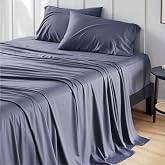 Bedsure PureWoven 100% Rayon Derived from Bamboo, Full Size Sheets, 4 PCS | Featured in Forbes Vetted, Cooling Sheets for Hot Sleepers, Breathable &amp; Silky Soft, 16" Deep Pocket Bedding, Dark Grey